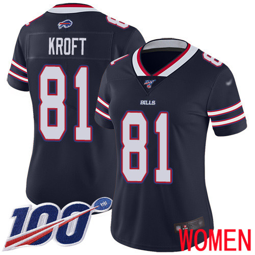 Women Buffalo Bills 81 Tyler Kroft Limited Navy Blue Inverted Legend 100th Season NFL Jersey